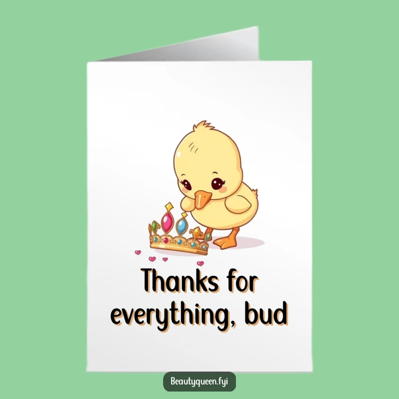 Free Printable Thank You Card: Duckling Tiara Pecking Gratitude Downloadable