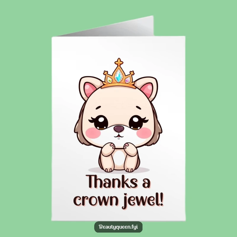 Free Printable Thank You Card: Sparkly Tiara Animal Kissing Goodbye, Funny DIY Downloadable Gift