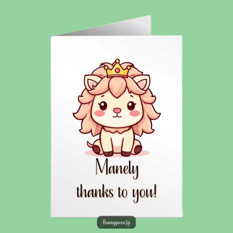 Free Printable Thank You Card: Cheerful Animal with Mane and Crown, Funny Download