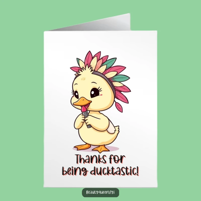 Free Printable Thank You Card: Ducky Glamour with Lipstick, Funny Downloadable for Expressing Gratitude