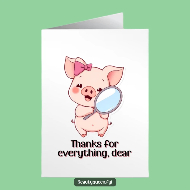 Free Printable Piglet Thank You Card: Pink Bow Mirror Downloadable Greeting