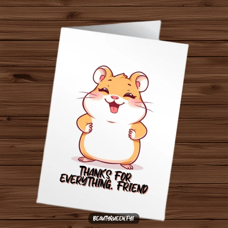 Funny Free Printable Thank You Card: A giggling hamster poses with paws on hips, sending thanks with this humorous downloadable art.