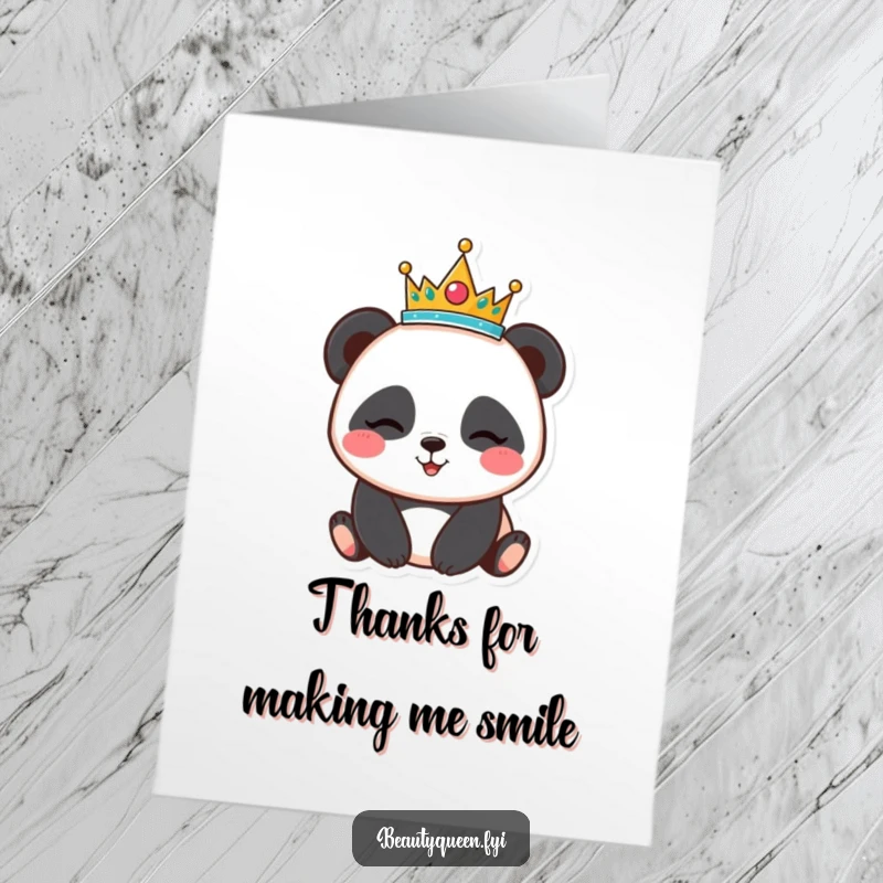 Funny Free Printable Thank You Card: A cheerful panda subtly balancing a tiara on its head, offering a playful wink to express sincere gratitude.