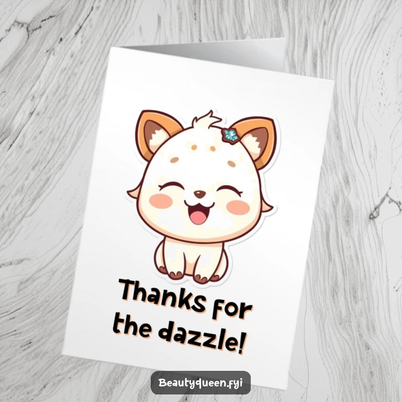 Free Printable Thank You Card: Happy animal with sparkly accessory, eyes closed in delight, expressing heartfelt thanks.