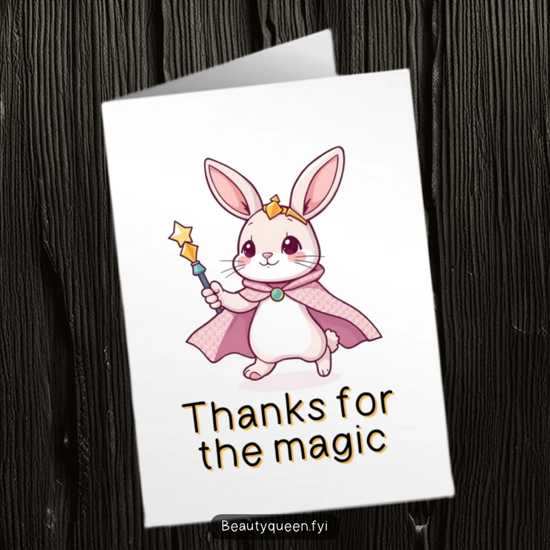 Funny Free Printable Thank You Card: A cute bunny with a cape and scepter zooming, a humorous downloadable card for expressing thanks.