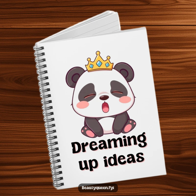 Funny Panda Notebook: Lined journal showcasing a sleepy panda character wearing a tiara, yawning with closed eyes.