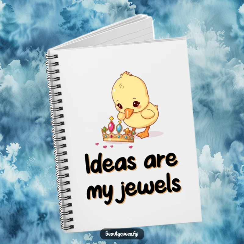 Funny Notebook cover with a curious duckling pecking at a tiara, perfect for documenting your own whimsical thoughts.