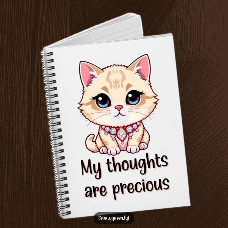 Funny Notebook cover with a majestic cat adorned in a glittering rhinestone collar, ready to record your most fabulous ideas.