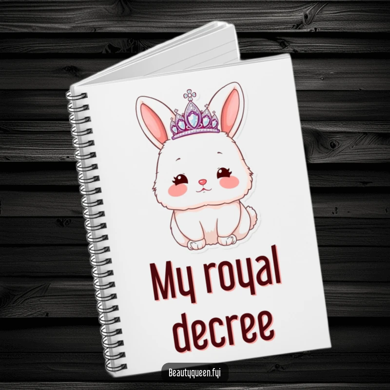 Funny rabbit notebook featuring a fluffy bunny with a tiara, blowing a kiss with rosy cheeks, perfect for journaling.