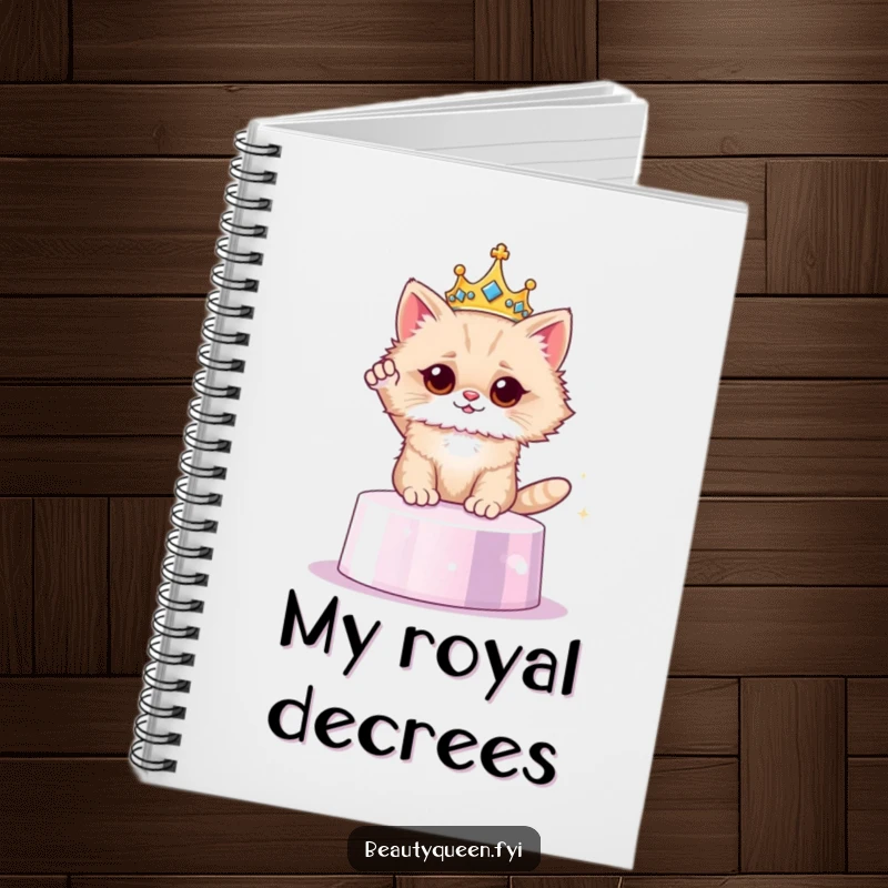 Funny cat crown notebook, regal feline journal, for writing and planning, a humorous and elegant stationery gift.
