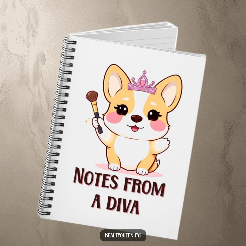 Funny Corgi Notebook: A blushing corgi princess in a tiara holds a tiny makeup brush, ready to record your majestic plans.
