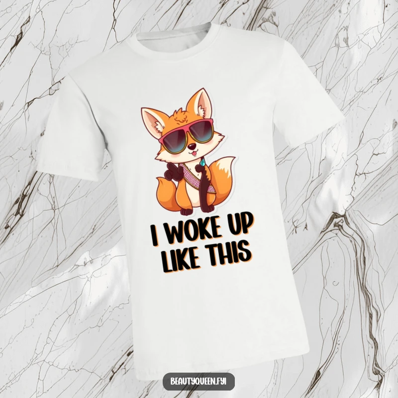 Funny fox sunglasses t-shirt, sassy animal pointing paw, with sparkly sash, cool and humorous apparel, a comfortable funny gift.