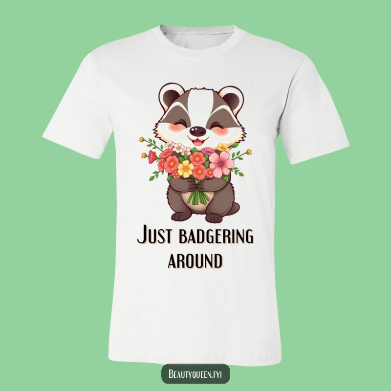 Funny Happy Badger Flower Bouquet T-Shirt - Adorable Animal Tee for Laughter