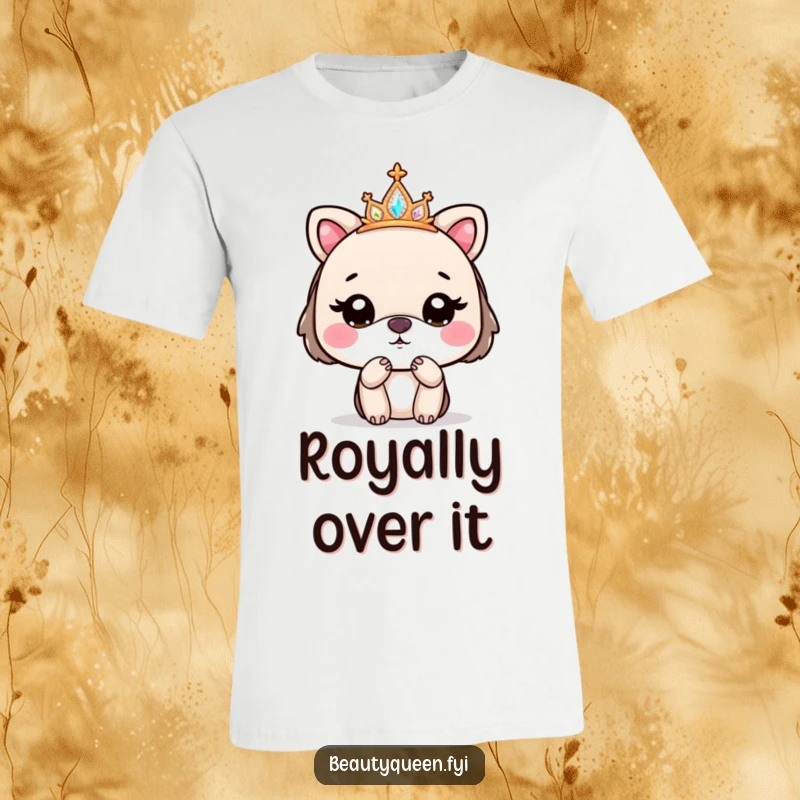 Funny t-shirt showcasing a cute animal adorned with a sparkly tiara, blowing a kiss goodbye with a sweet expression.