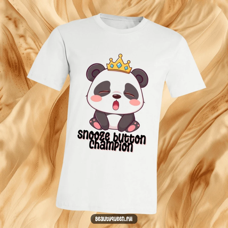 Funny Panda T-Shirt: Sleepy panda wearing a tiara, captured mid-yawn with eyes closed, radiating a desire for rest.