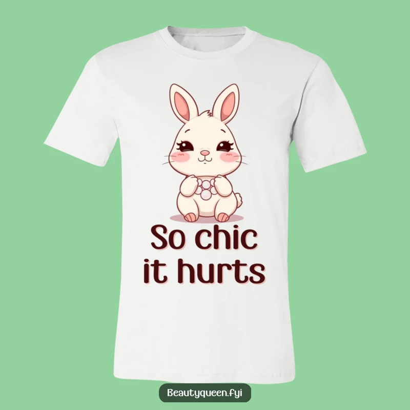 Funny Bunny Necklace T-Shirt - Blushing Rabbit Glam Tee - Chic Humorous Gift