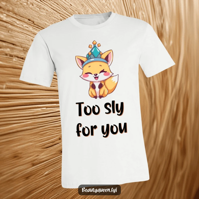 Funny happy fox in a sparkling bejeweled hat, playfully winking, designed for a stylish and humorous t-shirt.