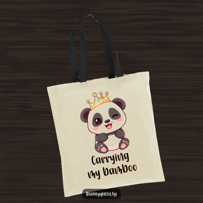 Funny Panda King Tote Bag, a panda wearing a crown winks playfully, designed for humorous and stylish carrying.