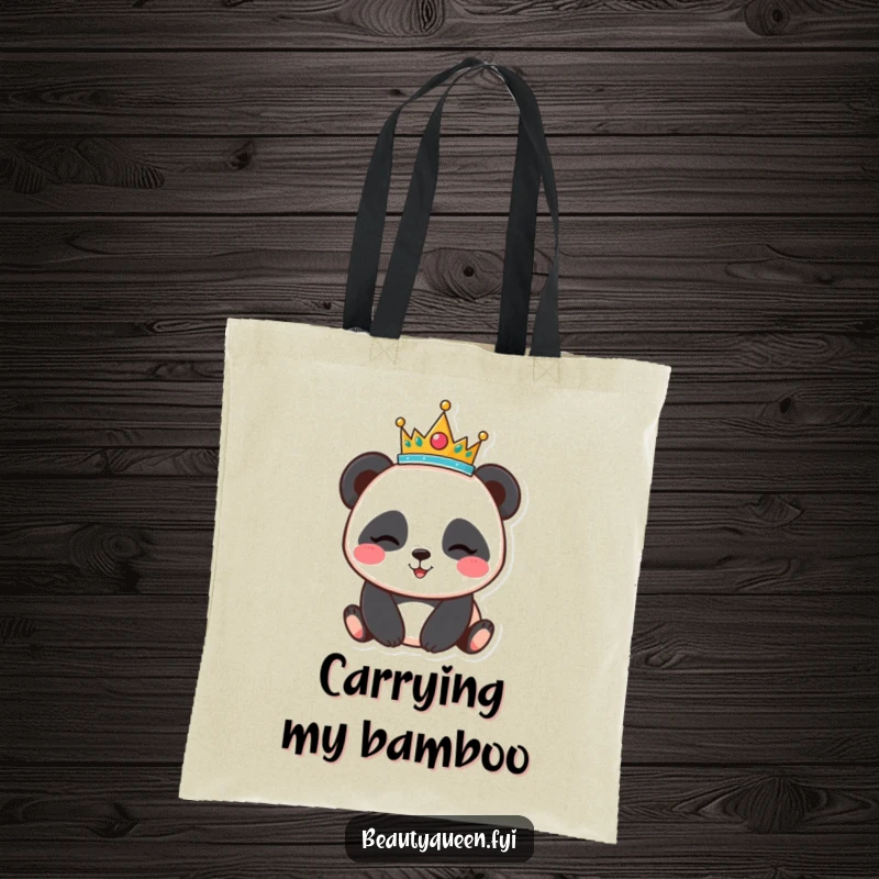 Funny panda tiara tote bag, playful winking bear carrying items, practical and humorous accessory, a charming and funny gift idea.