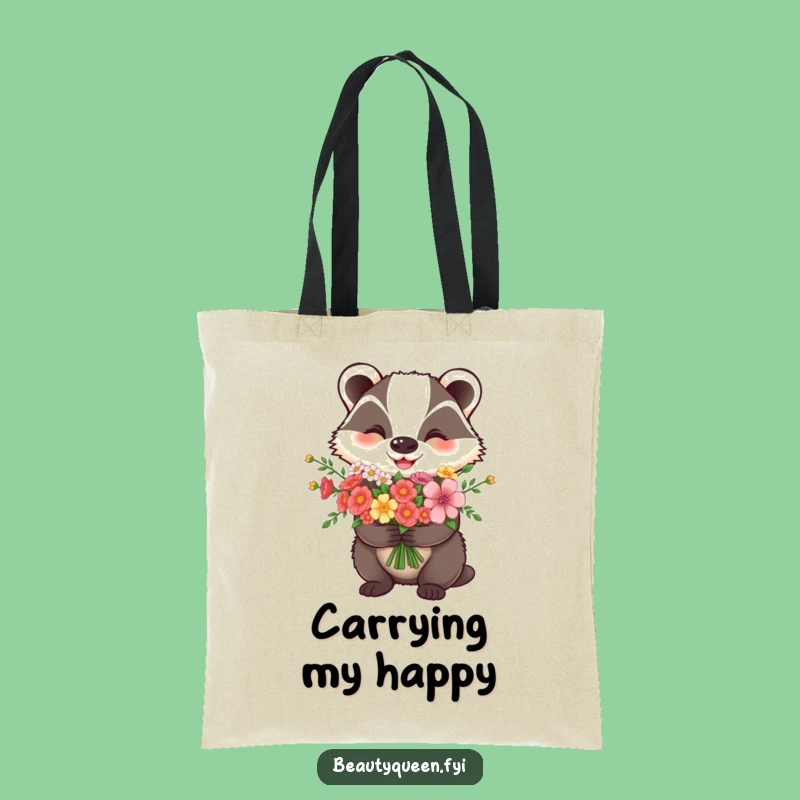 Funny Happy Badger Flower Tote Bag - Eco-Friendly Accessory for Everyday Fun