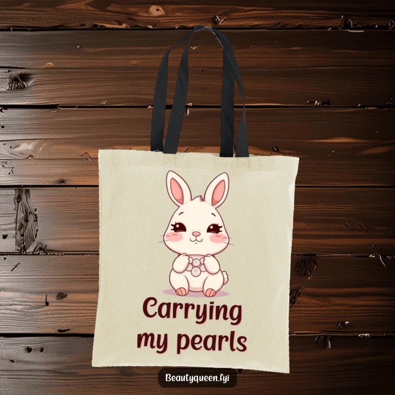 Funny bunny necklace tote bag, blushing rabbit carrying essentials, stylish and humorous accessory, a charming and funny gift idea.