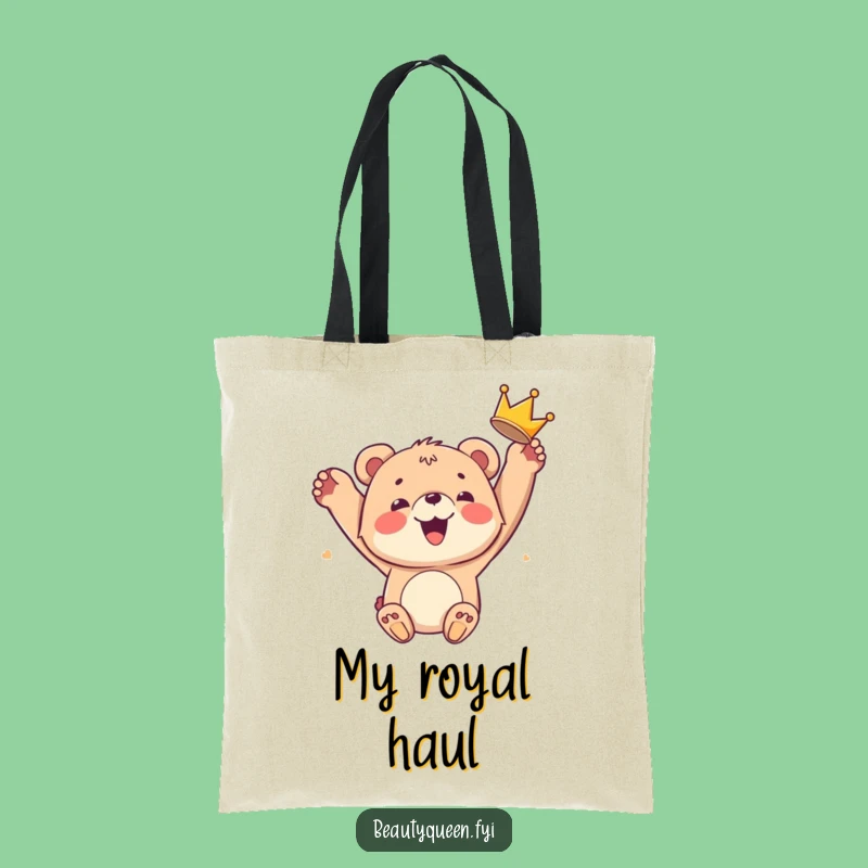 Funny Bear Cub Crown Tote Bag: Joyful King Cub Accessory Funny Gift